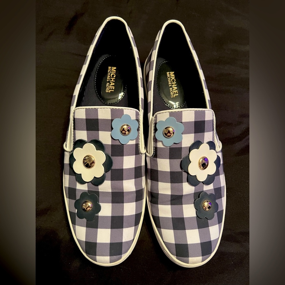 Michael Kors Blue Gingham Flower Sneakers